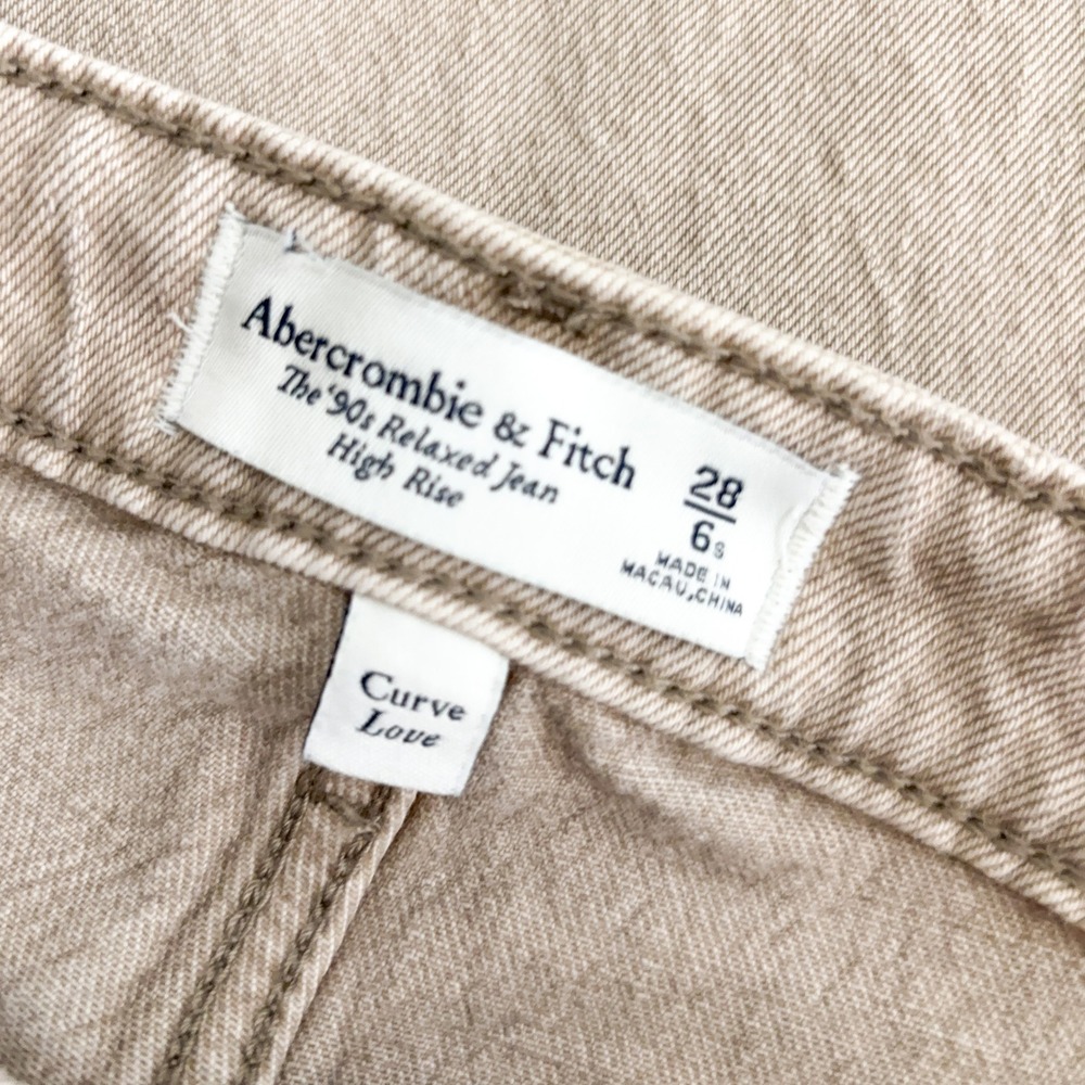 Abercrombie & Fitch Jeans Womens 28 Tan 90s Relaxed Curve Love High Rise Raw Hem - Picture 6 of 7